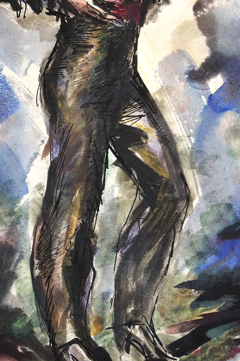 DANSEUR ESPAGNOL DE FLAMENCO / JOSÉ LUIS REY VILA (1910-1983) /  Encre et aquarelle-photo-4