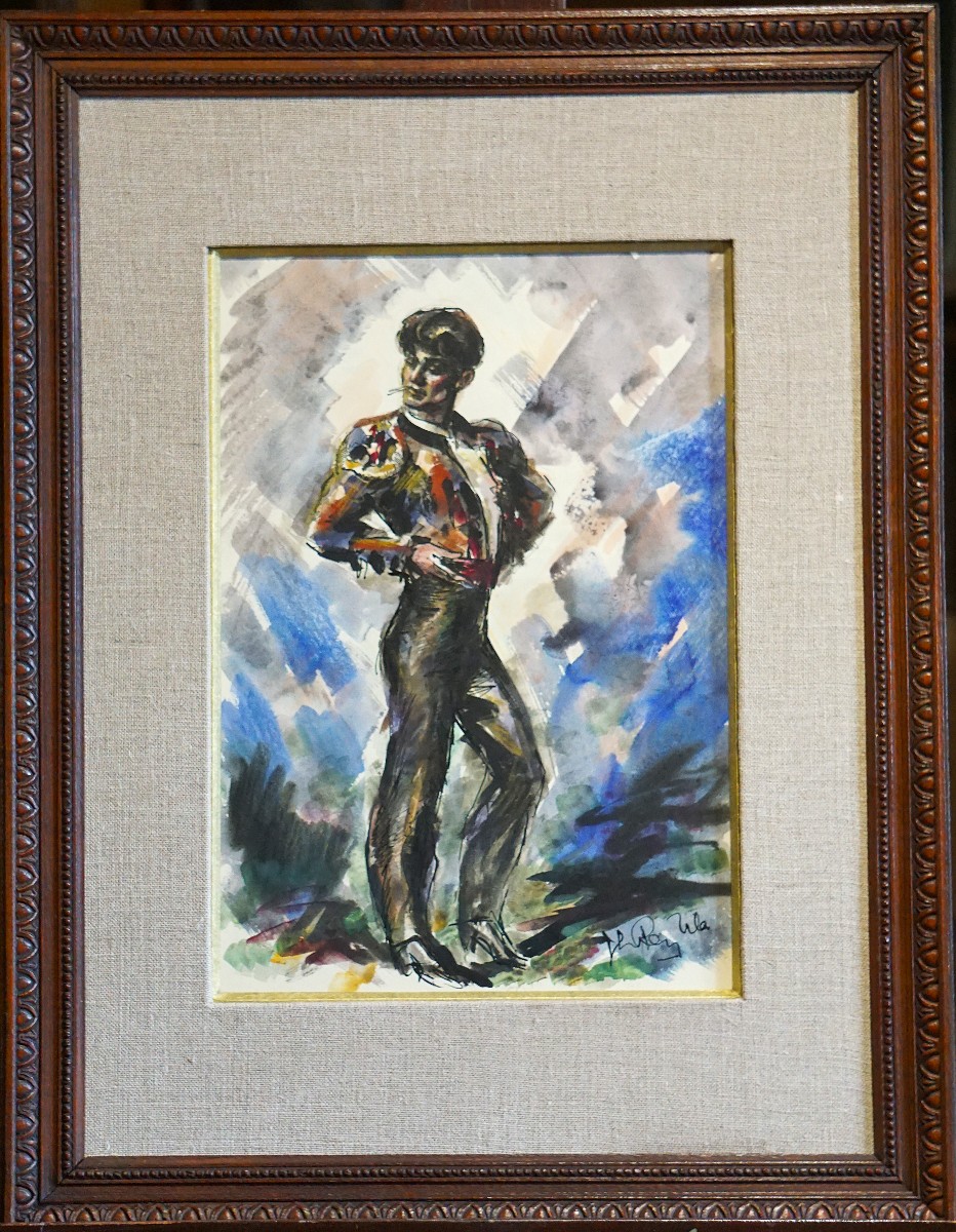 DANSEUR ESPAGNOL DE FLAMENCO / JOSÉ LUIS REY VILA (1910-1983) /  Encre et aquarelle-photo-2