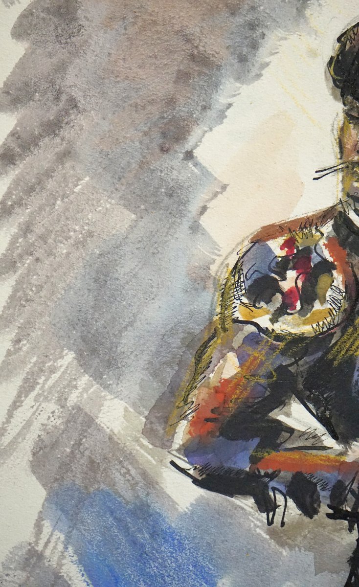 DANSEUR ESPAGNOL DE FLAMENCO / JOSÉ LUIS REY VILA (1910-1983) /  Encre et aquarelle-photo-1