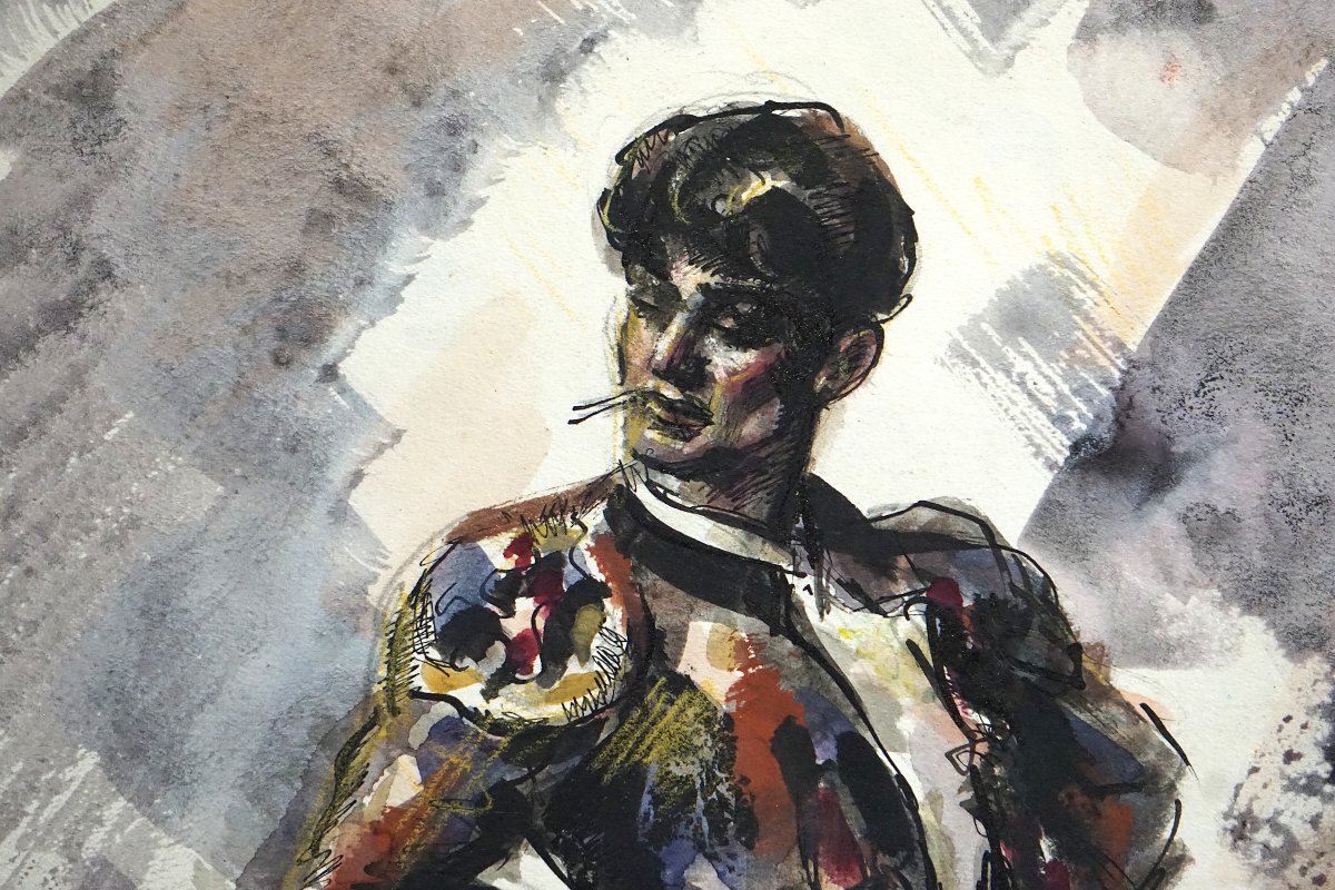 DANSEUR ESPAGNOL DE FLAMENCO / JOSÉ LUIS REY VILA (1910-1983) /  Encre et aquarelle-photo-5