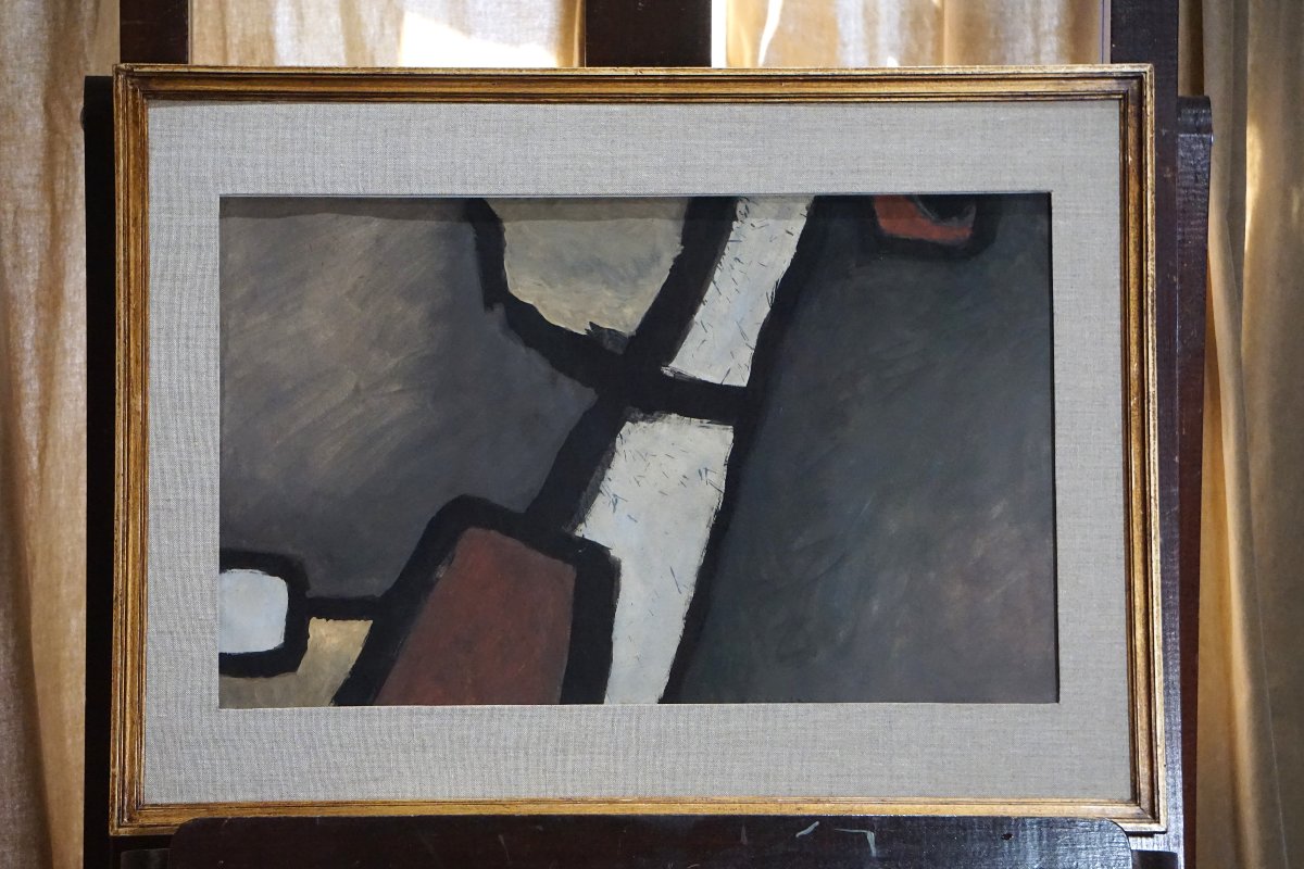 Abstract Composition / Paul Ackerman (1908-1981) / Gouache On Paper Dated 61-photo-4