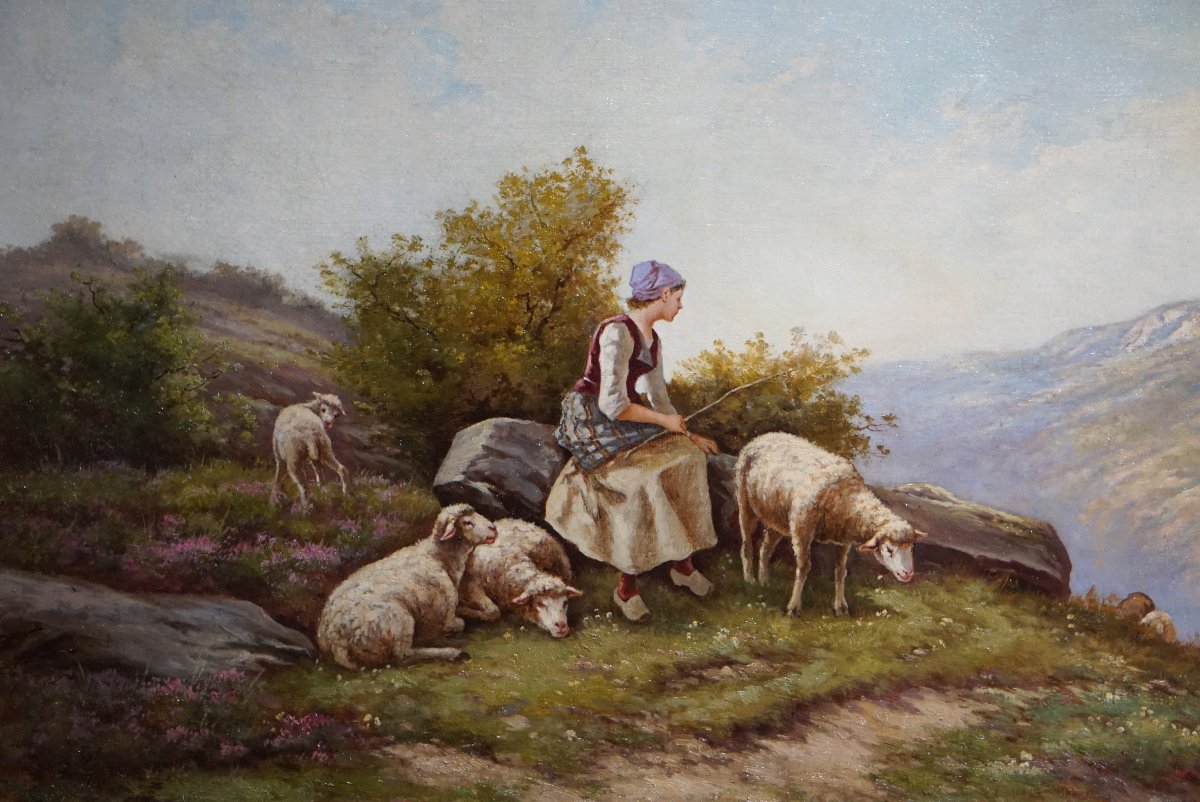 SCÈNE PASTORALE XIX ÈME SIECLE / HUILE SUR TOILE-photo-2