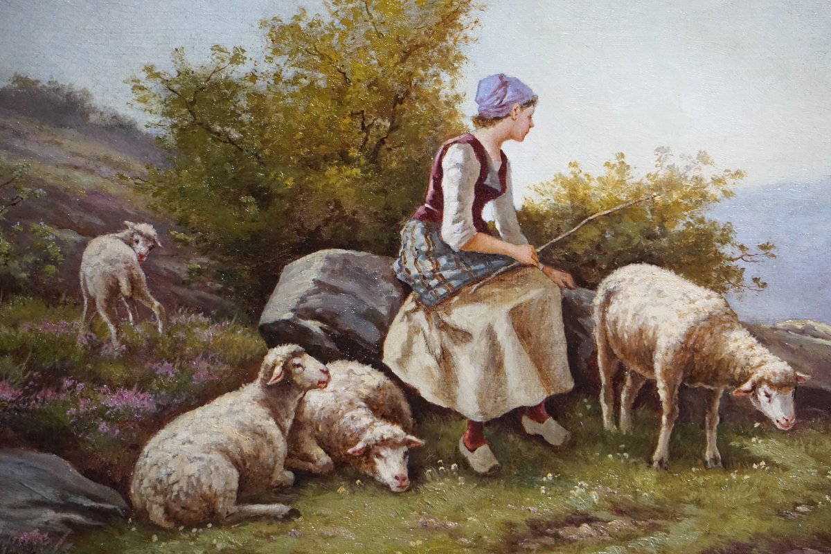 SCÈNE PASTORALE XIX ÈME SIECLE / HUILE SUR TOILE-photo-3