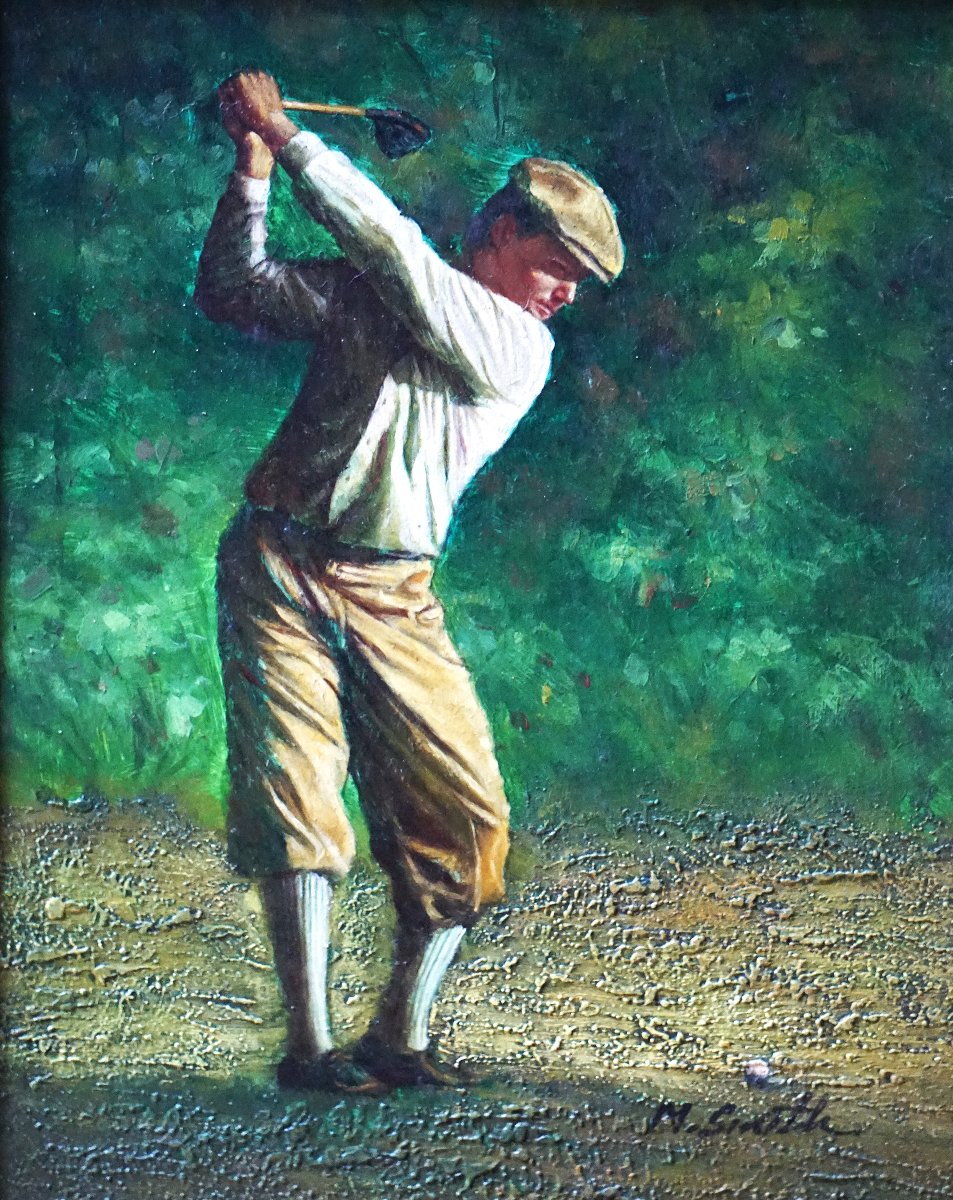 English School / Golfer / Oil On Panel / Mid-20th Century-photo-2
