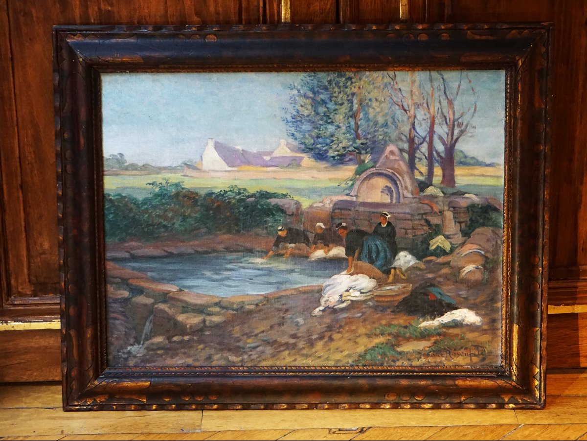 Washerwomen In Möelan / Finistère / Dated 1926 / Jeanne Rosenfeld / Oil On Canvas / Brittany-photo-2
