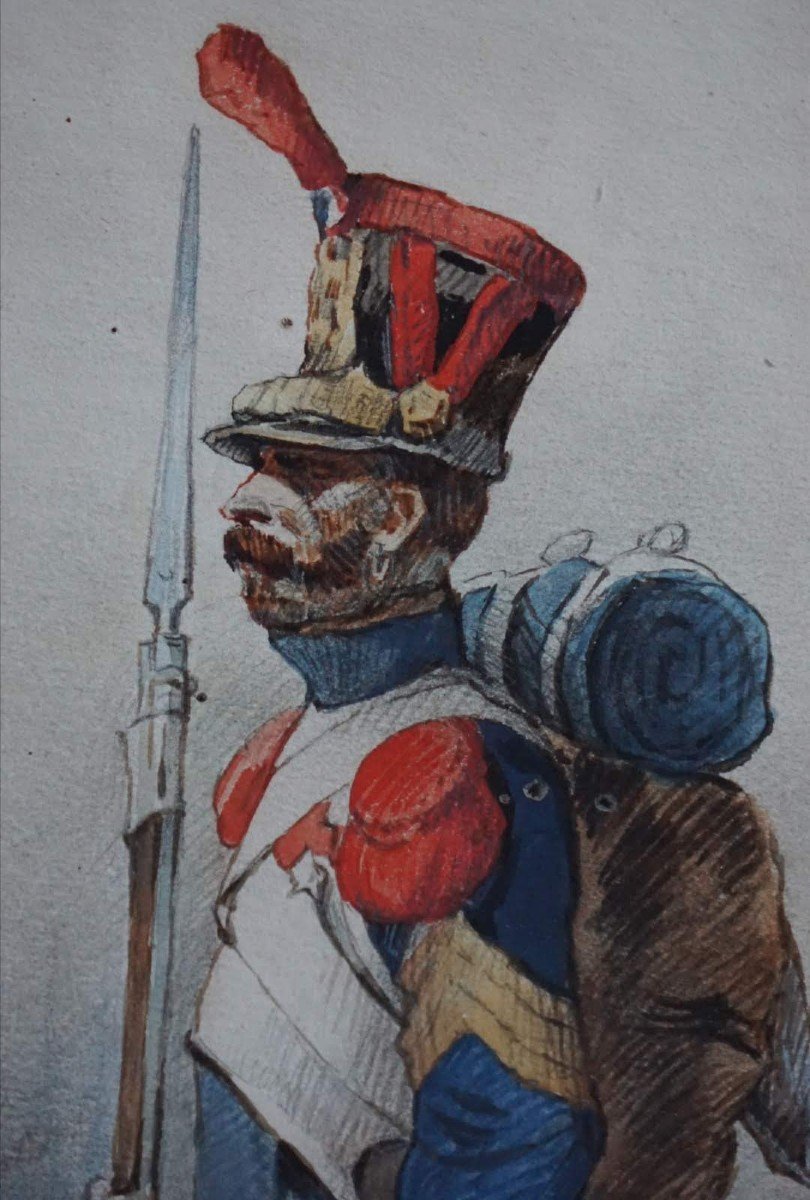DEUX AQUARELLES XIX ème siècle  / MILITARIA / ÉCOLE FRANÇAISE / SOUVENIR NAPOLÉONIEN -photo-4