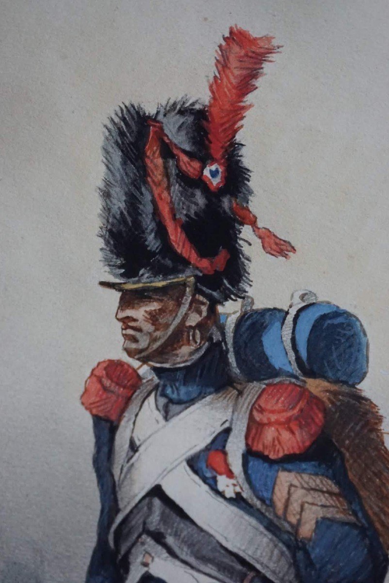 DEUX AQUARELLES XIX ème siècle  / MILITARIA / ÉCOLE FRANÇAISE / SOUVENIR NAPOLÉONIEN -photo-1