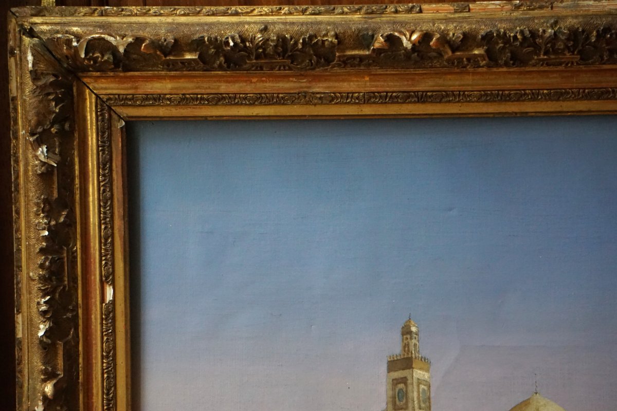 VUE D' ALGER VERS 1833-1845 / ÉCOLE ORIENTALISTE / GRANDE MOSQUÉE DJAMAA / huile sur toile-photo-3