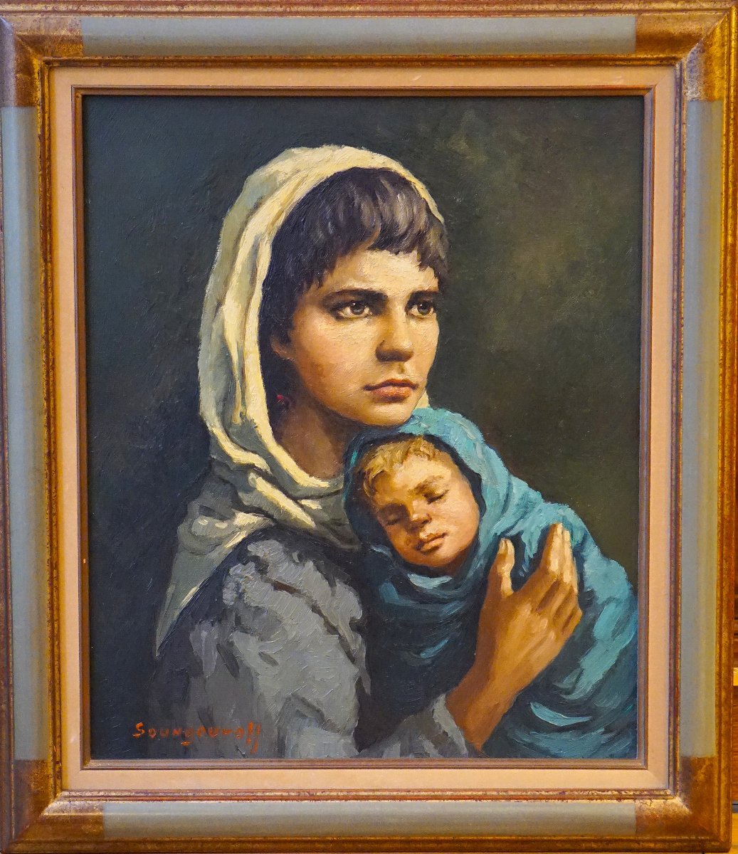 MATERNITÉ / ANATOLA SOUNGOUROFF  (1911-1982) / huile sur toile -photo-4