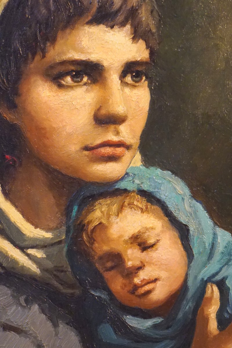 MATERNITÉ / ANATOLA SOUNGOUROFF  (1911-1982) / huile sur toile -photo-5