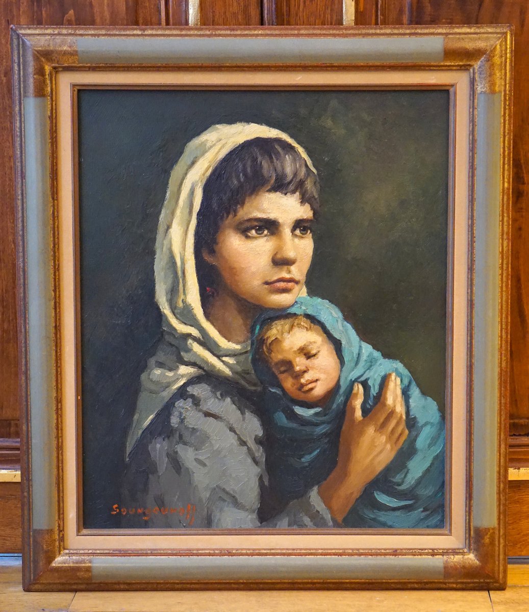 MATERNITÉ / ANATOLA SOUNGOUROFF  (1911-1982) / huile sur toile -photo-6