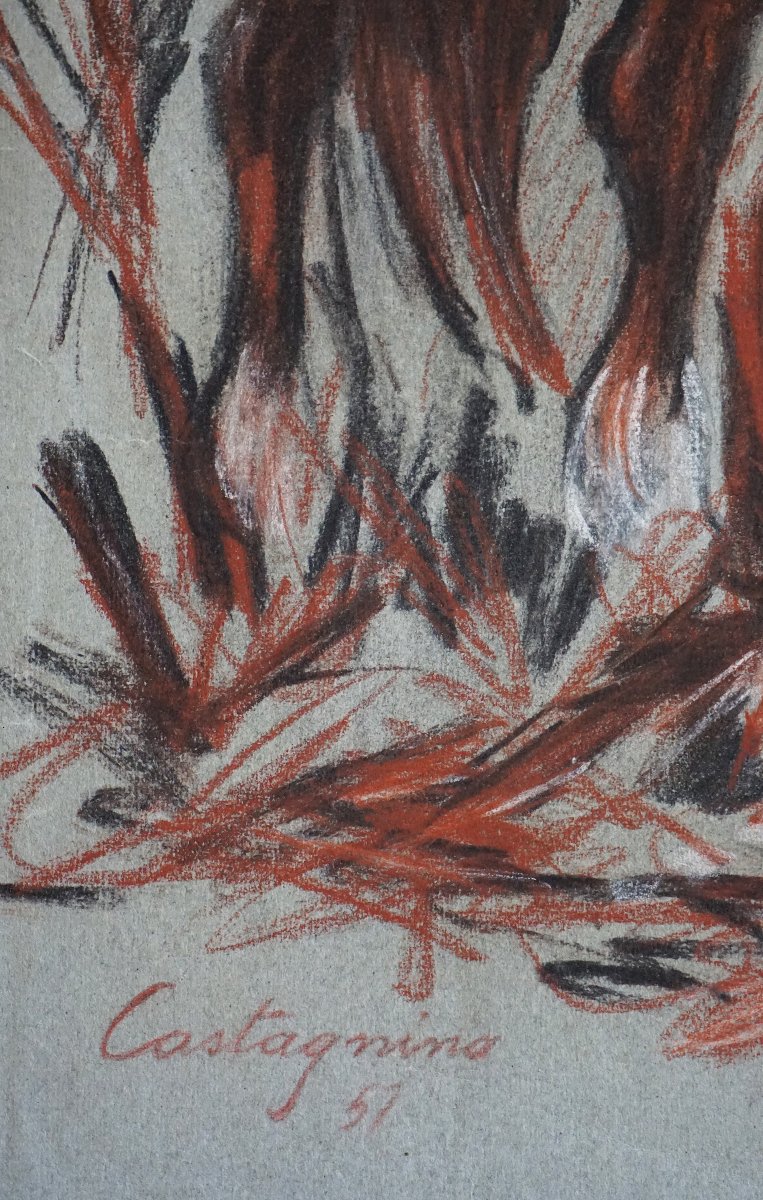 Juan Carlos Castagnino (1908–1972) / Study Of Horses / Dated 1951 / Charcoal And Red Chalk-photo-3