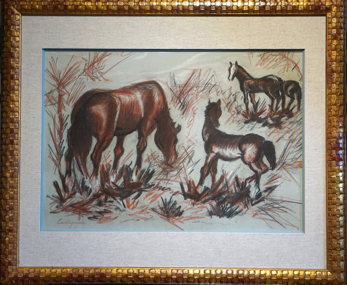 Juan Carlos Castagnino (1908–1972) / Study Of Horses / Dated 1951 / Charcoal And Red Chalk