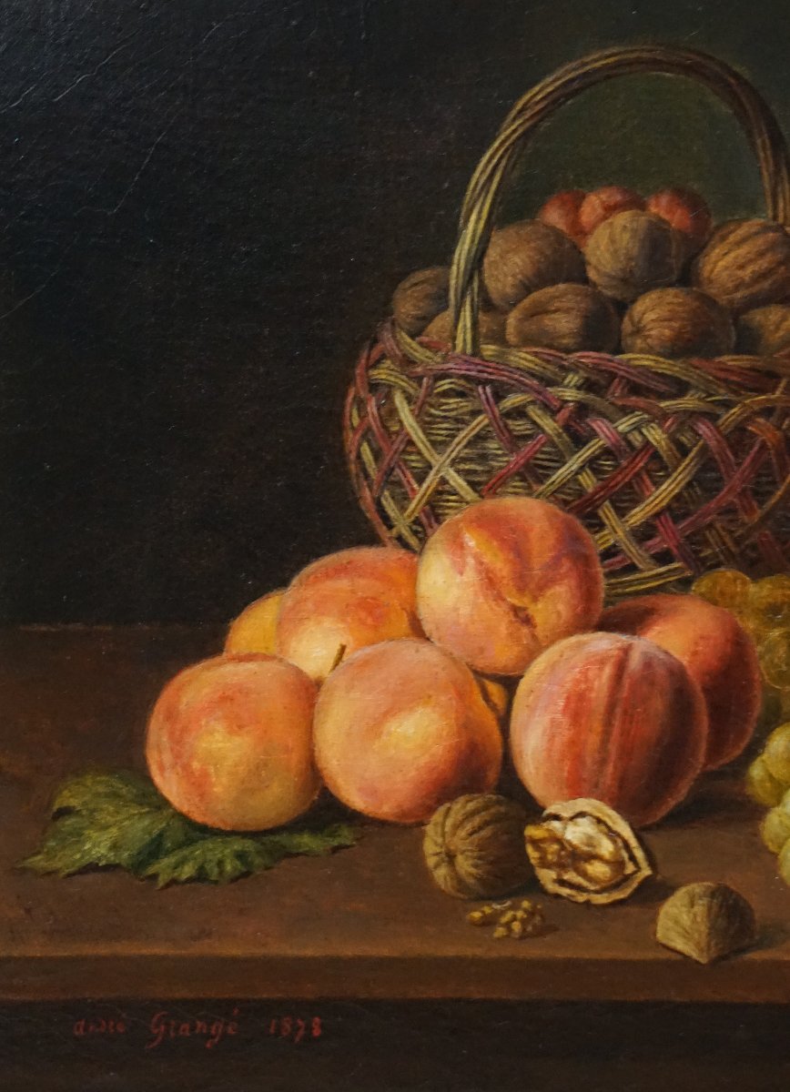Autumn Still Life With Peaches, Grapes And Nuts / Dated 1878 / André Grangé / Oil On Canvas-photo-3