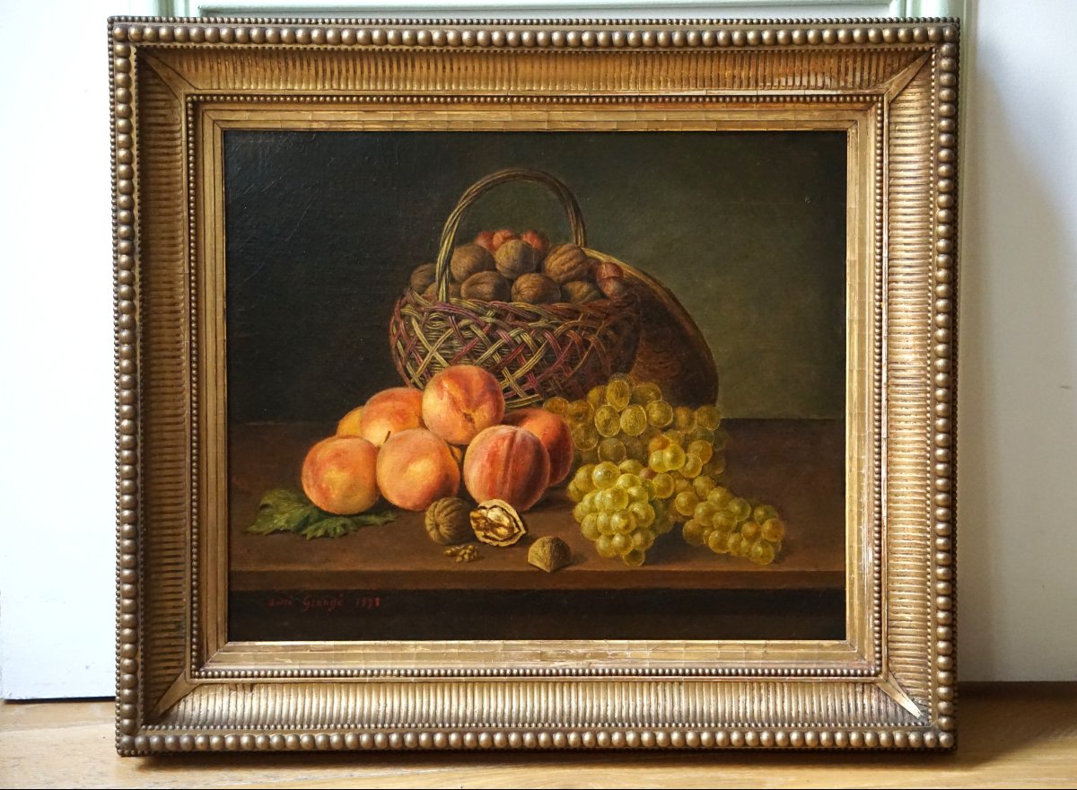 Autumn Still Life With Peaches, Grapes And Nuts / Dated 1878 / André Grangé / Oil On Canvas-photo-3