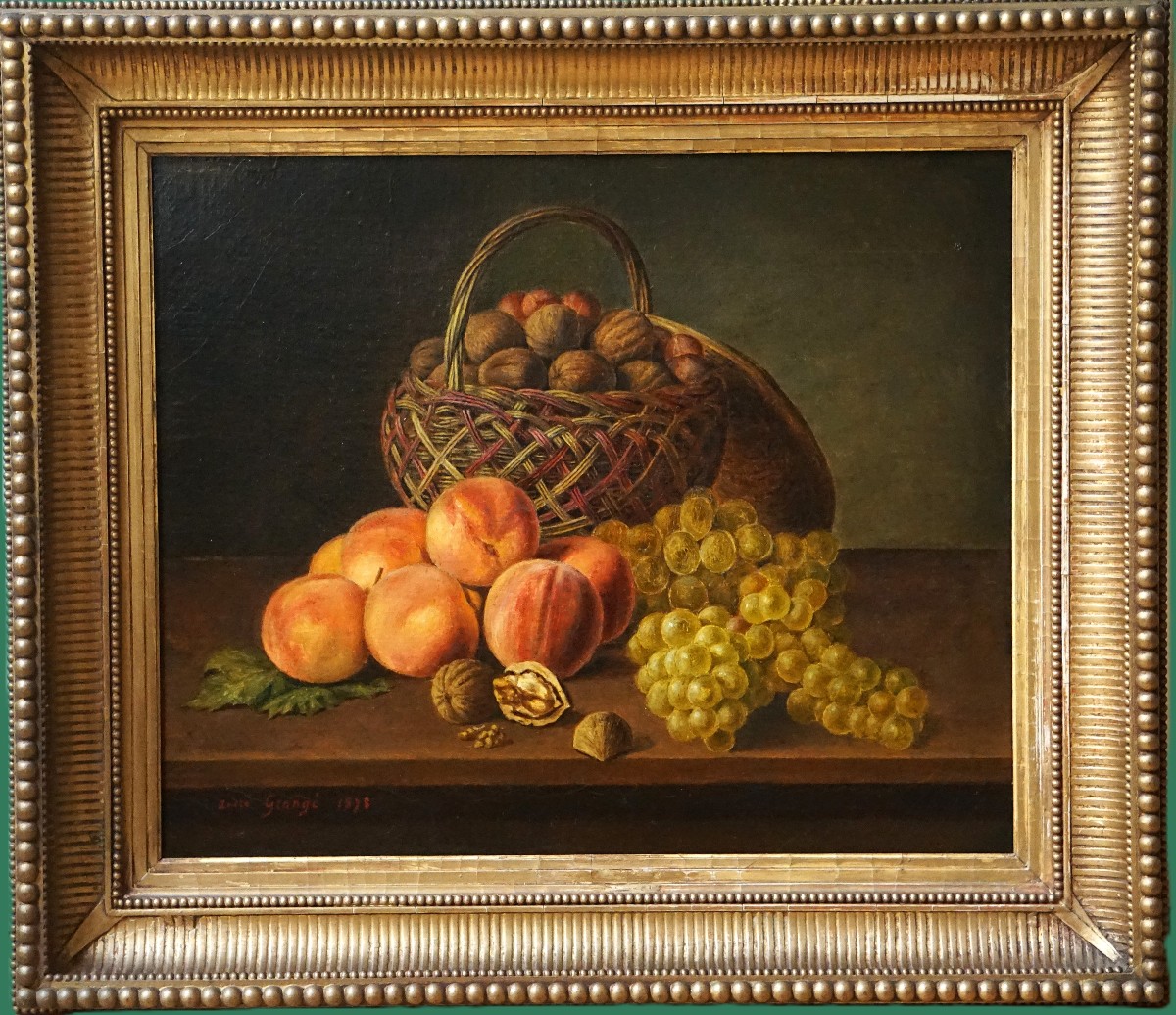 Autumn Still Life With Peaches, Grapes And Nuts / Dated 1878 / André Grangé / Oil On Canvas