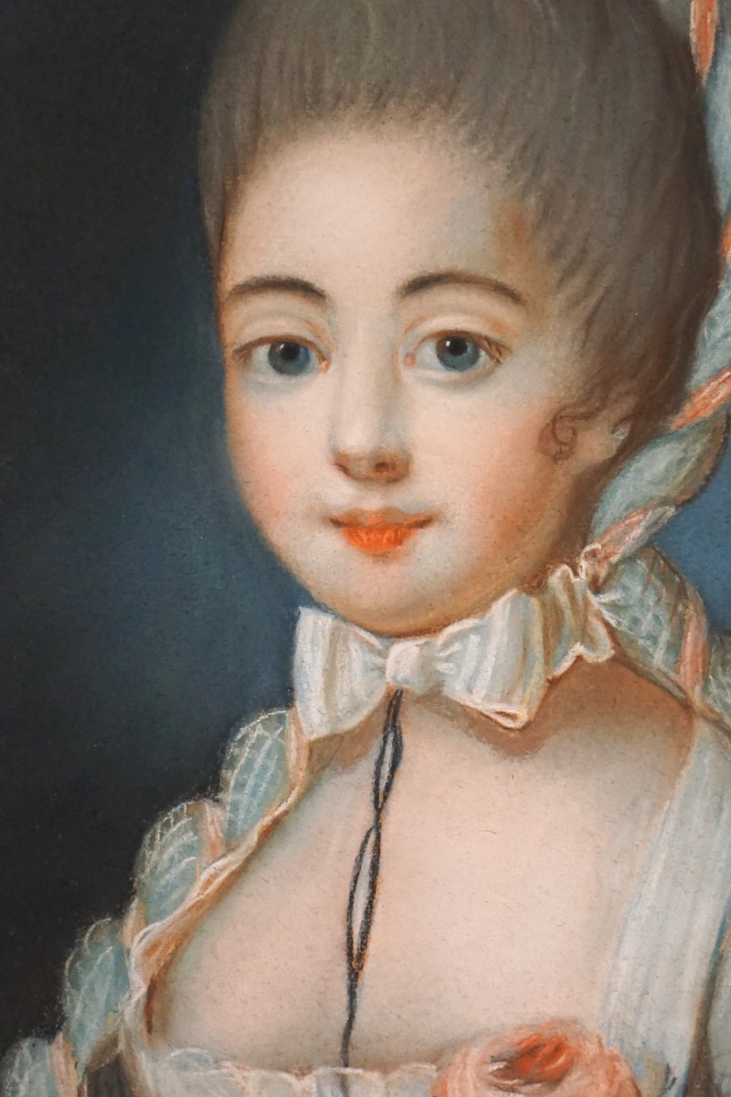 CIRCA 1750 / JEUNE FEMME AU RUBAN / ÉCOLE FRANÇAISE / pastel-photo-3