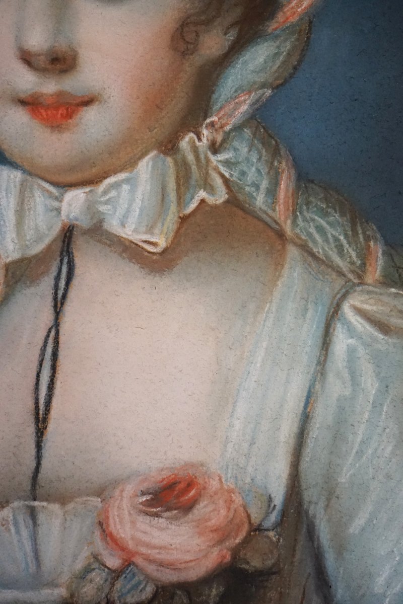 CIRCA 1750 / JEUNE FEMME AU RUBAN / ÉCOLE FRANÇAISE / pastel-photo-5