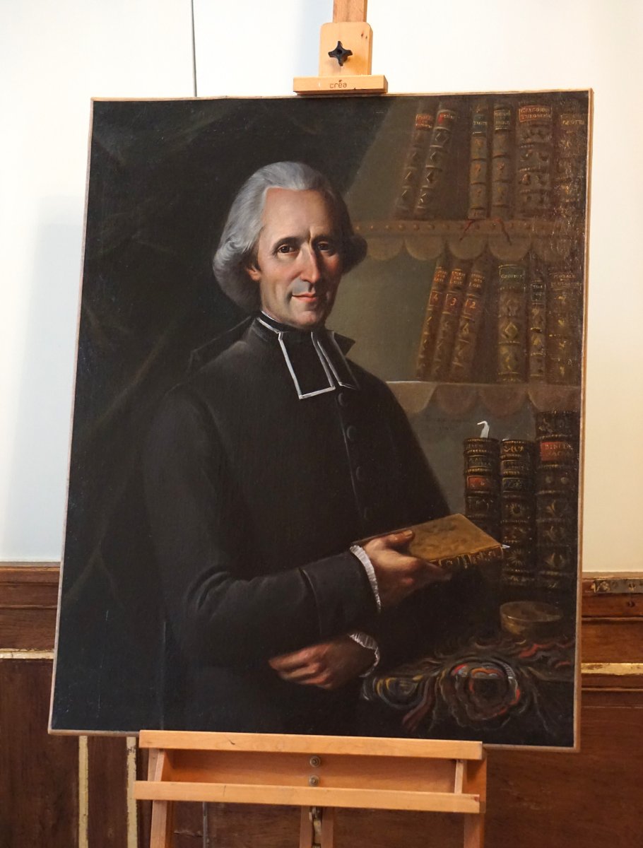 France 1790 / Grand Portrait / Ecclesiast Of The Enlightenment In His Library / Oil On Canvas-photo-2