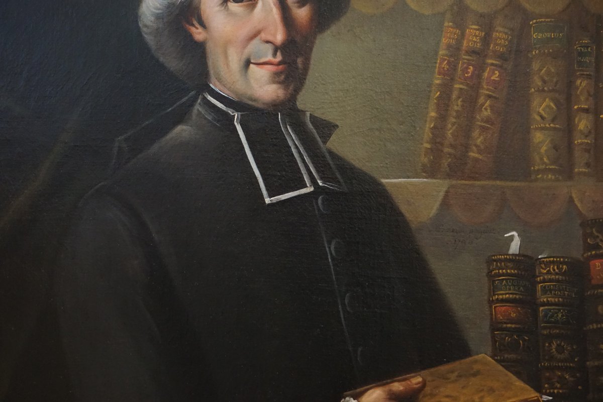 France 1790 / Grand Portrait / Ecclesiast Of The Enlightenment In His Library / Oil On Canvas-photo-3