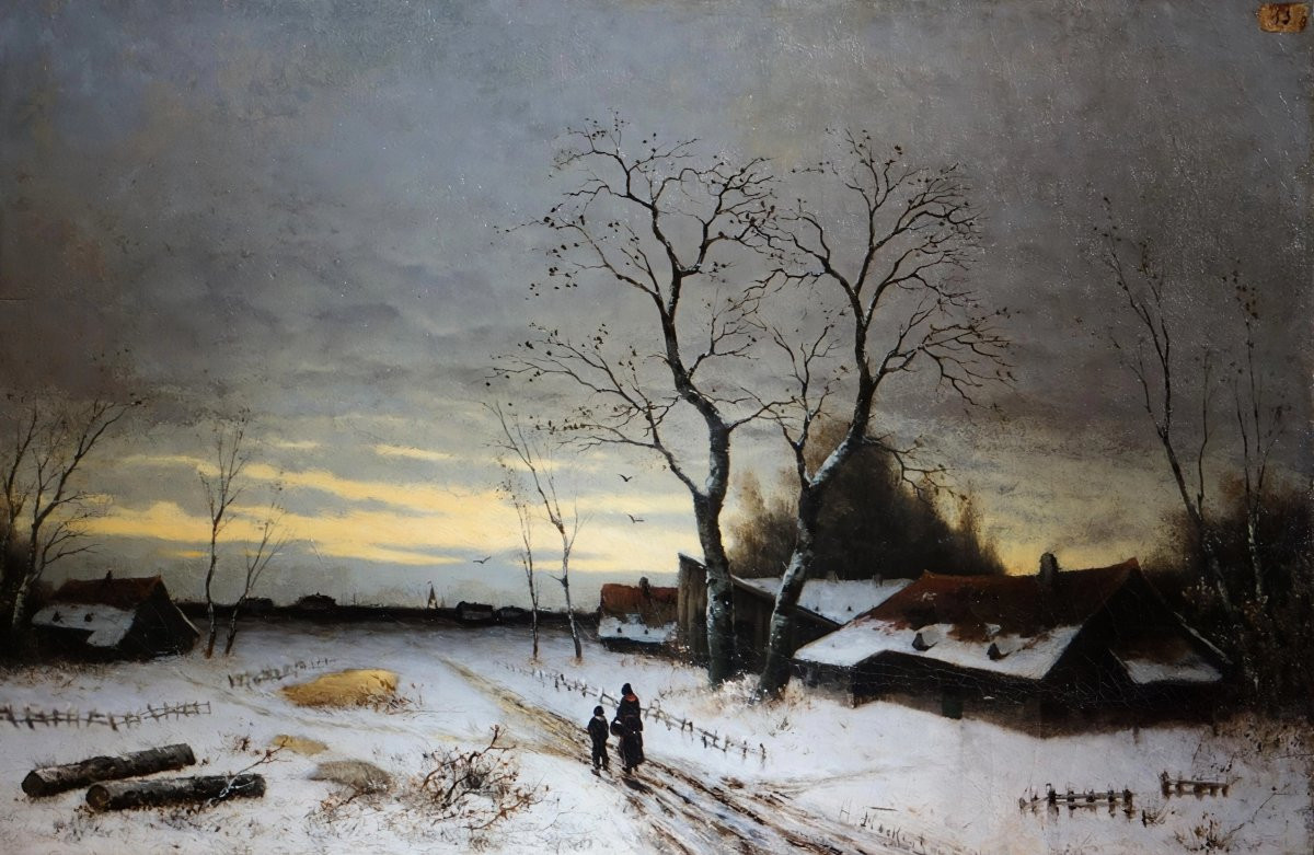 SCÈNE HIVERNALE /ÉCOLE DE DÜSSELDORF /H. FLOCKENHAUSS / hst / WINTERSZENE / DÜSSELDORFER SCHULE-photo-2