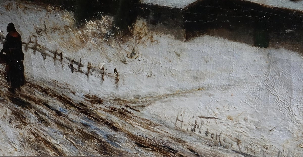 SCÈNE HIVERNALE /ÉCOLE DE DÜSSELDORF /H. FLOCKENHAUSS / hst / WINTERSZENE / DÜSSELDORFER SCHULE-photo-3