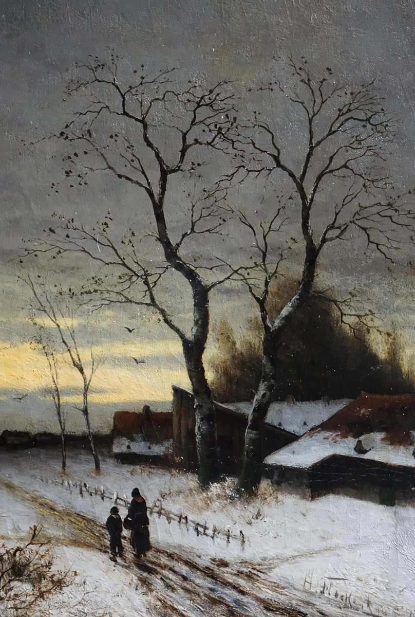 SCÈNE HIVERNALE /ÉCOLE DE DÜSSELDORF /H. FLOCKENHAUSS / hst / WINTERSZENE / DÜSSELDORFER SCHULE-photo-4