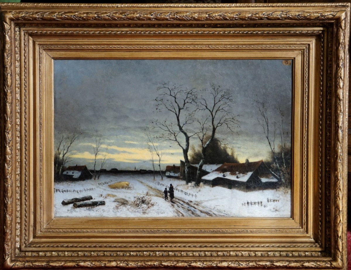 SCÈNE HIVERNALE /ÉCOLE DE DÜSSELDORF /H. FLOCKENHAUSS / hst / WINTERSZENE / DÜSSELDORFER SCHULE