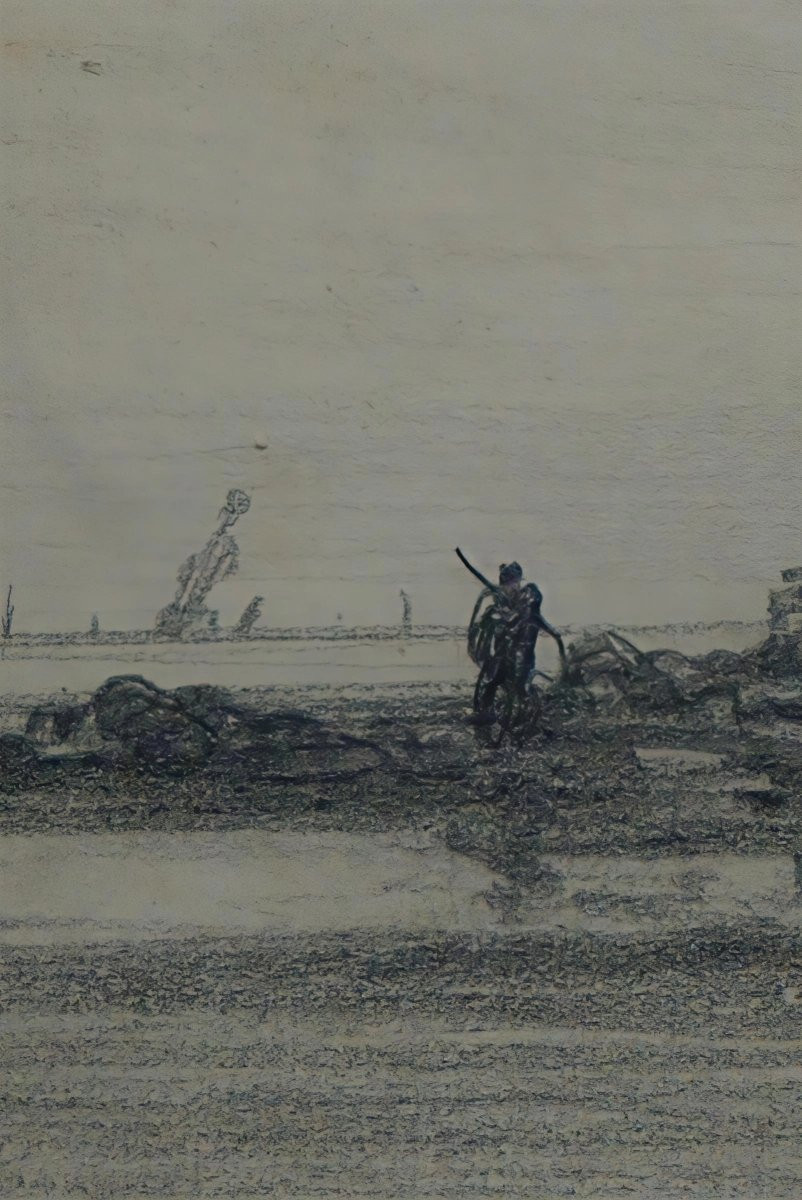 Jules Noël (1810-1881) / Seaside At The Old Church / Drawing-photo-1