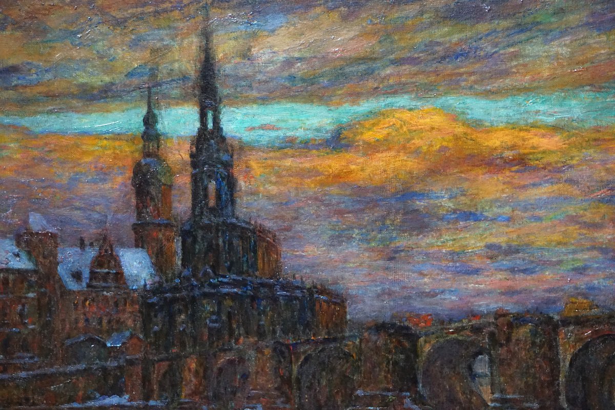 PAUL von SCHLIPPENBACH  / DRESDE au crépuscule / 1903 / DRESDEN IM ABENDROT UNTER SCHNEE-photo-2
