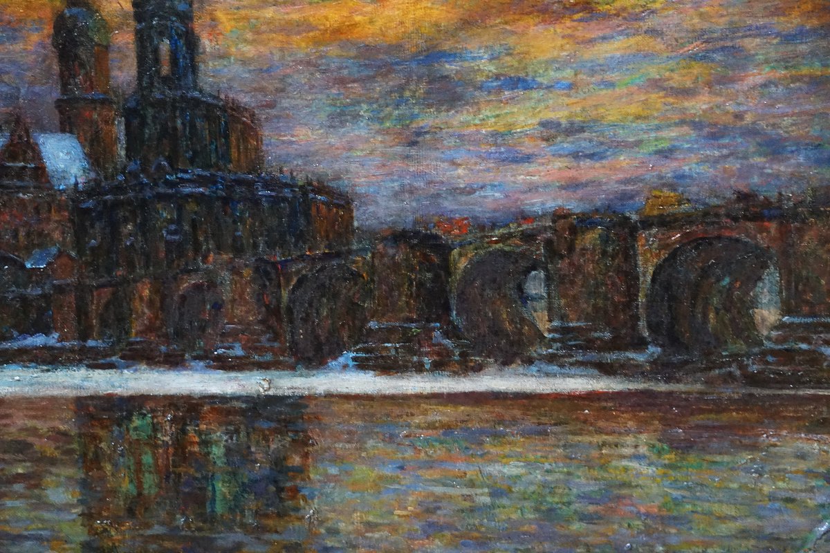 PAUL von SCHLIPPENBACH  / DRESDE au crépuscule / 1903 / DRESDEN IM ABENDROT UNTER SCHNEE-photo-3