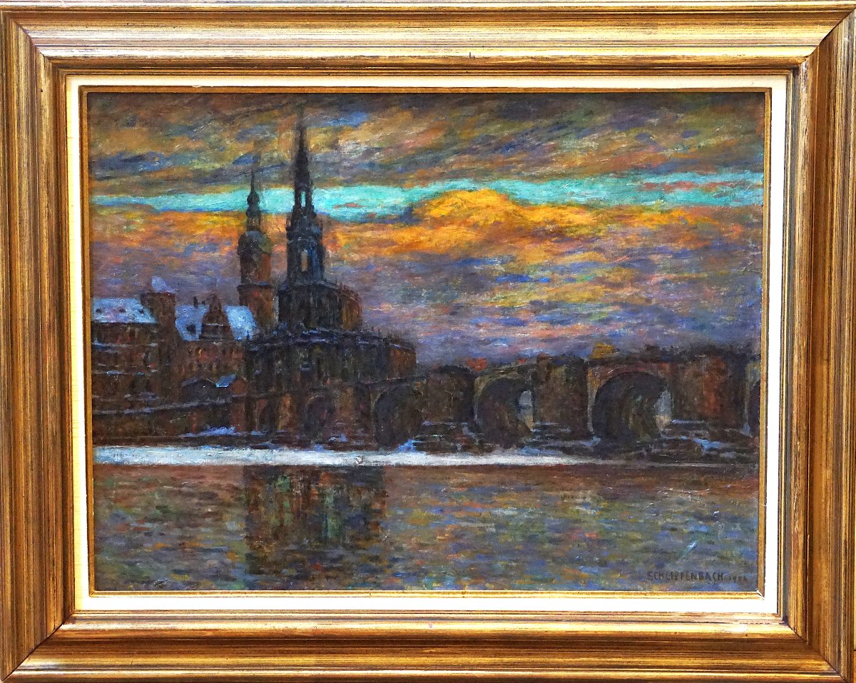 PAUL von SCHLIPPENBACH  / DRESDE au crépuscule / 1903 / DRESDEN IM ABENDROT UNTER SCHNEE-photo-4
