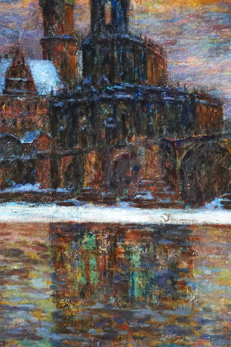 PAUL von SCHLIPPENBACH  / DRESDE au crépuscule / 1903 / DRESDEN IM ABENDROT UNTER SCHNEE-photo-2