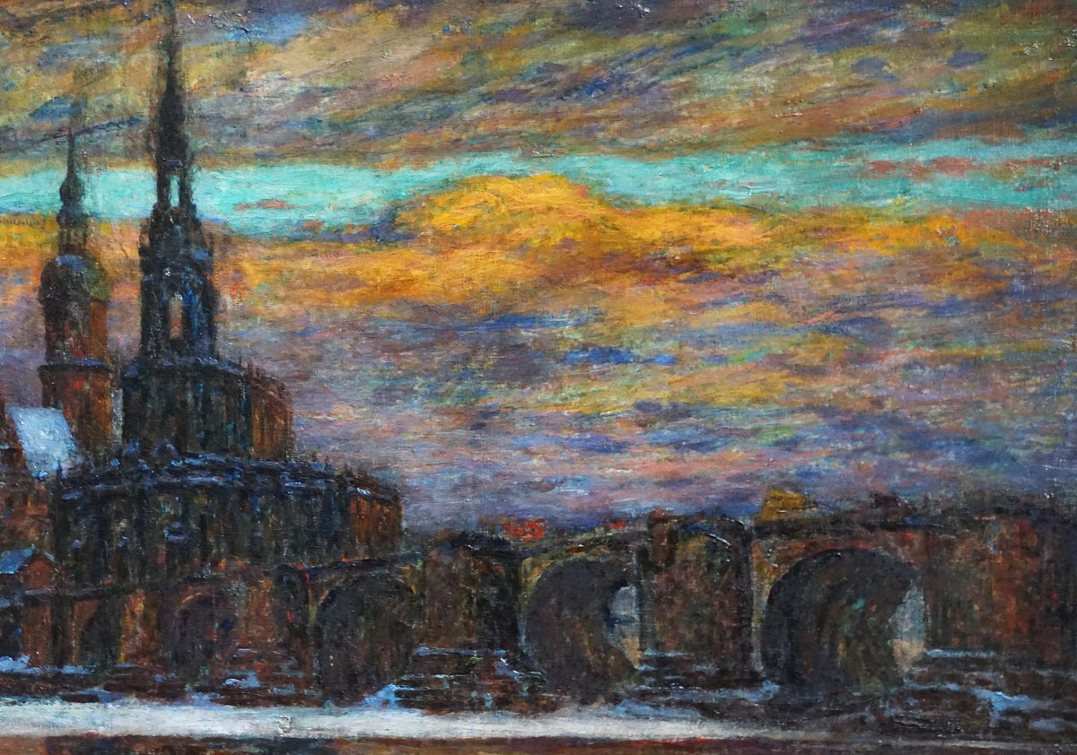 PAUL von SCHLIPPENBACH  / DRESDE au crépuscule / 1903 / DRESDEN IM ABENDROT UNTER SCHNEE-photo-5