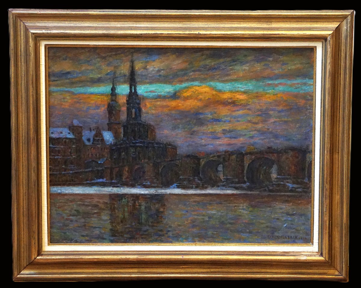 PAUL von SCHLIPPENBACH  / DRESDE au crépuscule / 1903 / DRESDEN IM ABENDROT UNTER SCHNEE-photo-7