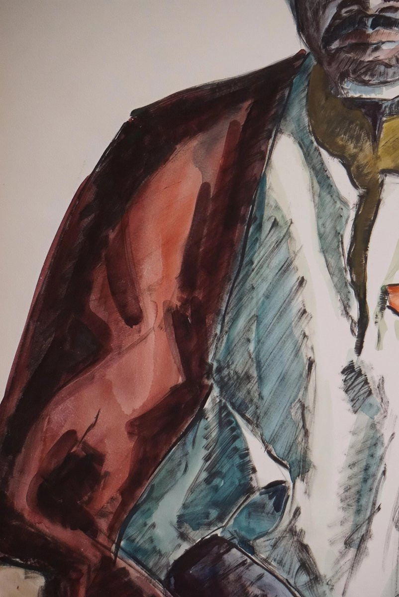 SULTAN KASSER à FORT-LAMY (Tchad) / DATÉE 1951 / GUSTAVE HERVIGO (1896–1993) /  Aquarelle -photo-3