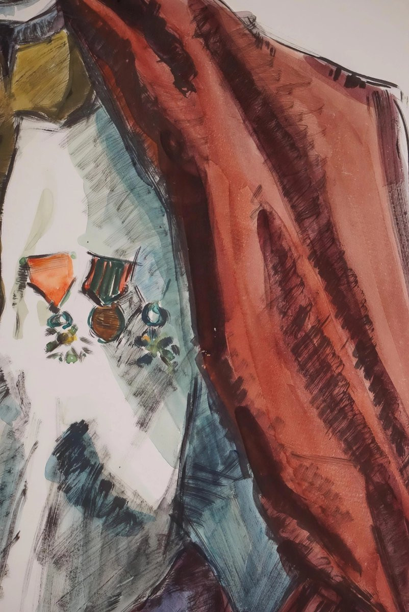 SULTAN KASSER à FORT-LAMY (Tchad) / DATÉE 1951 / GUSTAVE HERVIGO (1896–1993) /  Aquarelle -photo-4