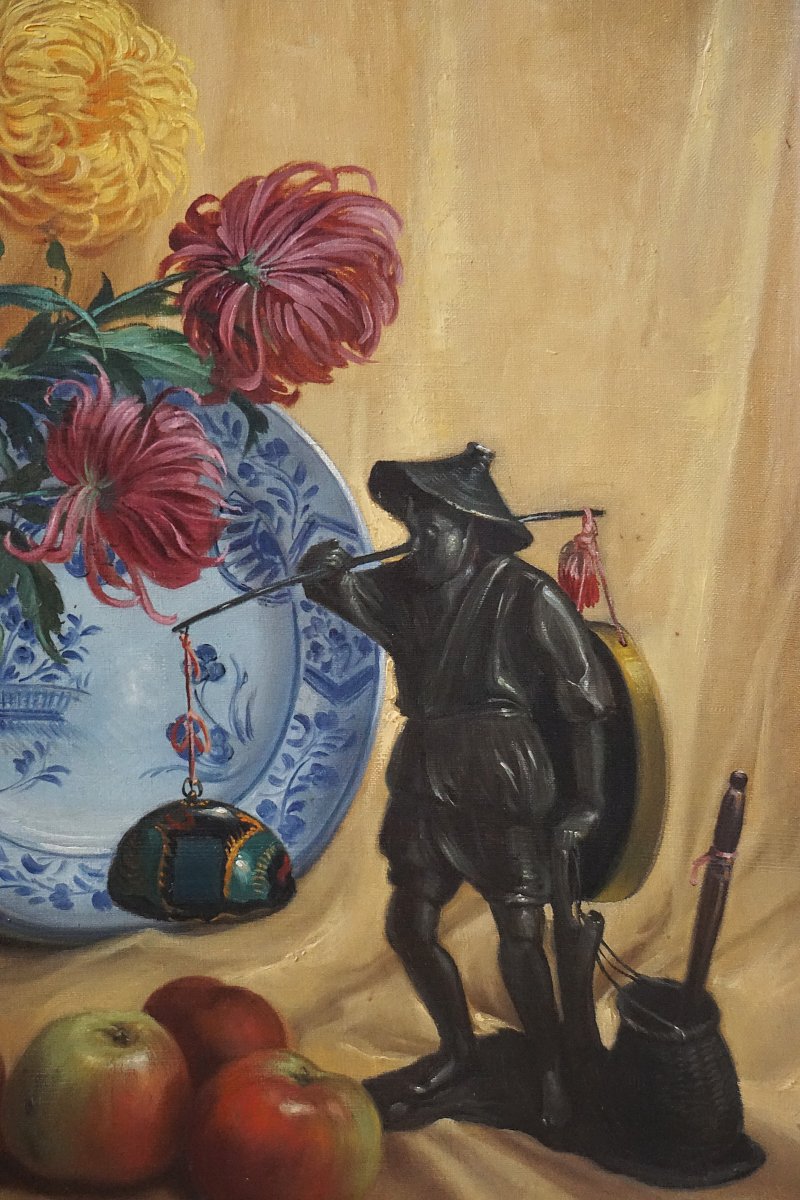 GÉRARD BAKKER (1879-1967) / BOUQUET DE CHRYSANTHÈMES et OBJETS DEVORATIFS / DATÉE 1943-photo-4