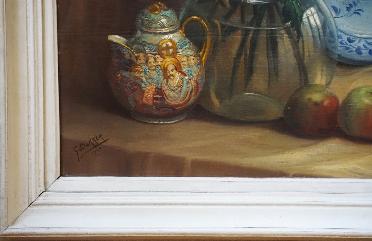 GÉRARD BAKKER (1879-1967) / BOUQUET DE CHRYSANTHÈMES et OBJETS DEVORATIFS / DATÉE 1943-photo-6