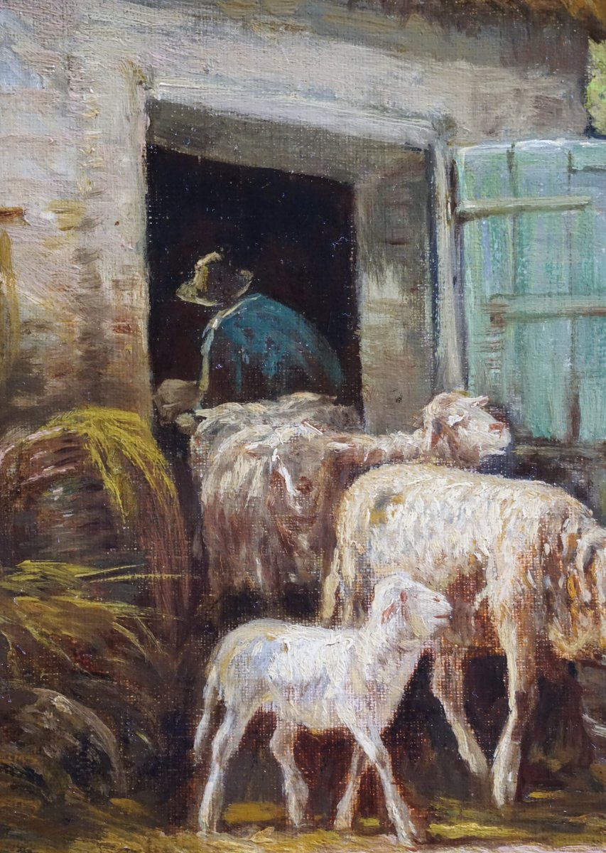 A Lively Pastoral Scene With Sheep And A Dog / J. Gamot / 19th Century-photo-4