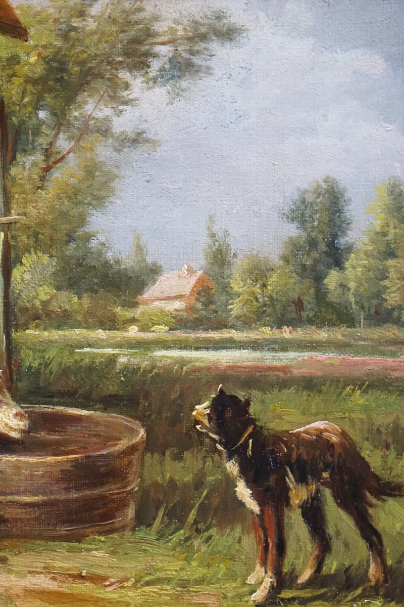 A Lively Pastoral Scene With Sheep And A Dog / J. Gamot / 19th Century-photo-2