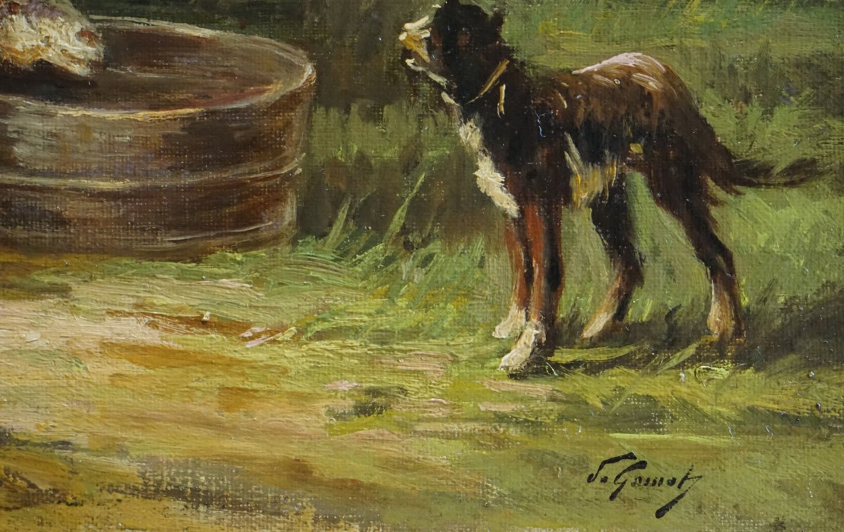 A Lively Pastoral Scene With Sheep And A Dog / J. Gamot / 19th Century-photo-3