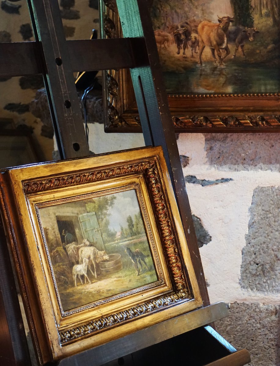 A Lively Pastoral Scene With Sheep And A Dog / J. Gamot / 19th Century-photo-8