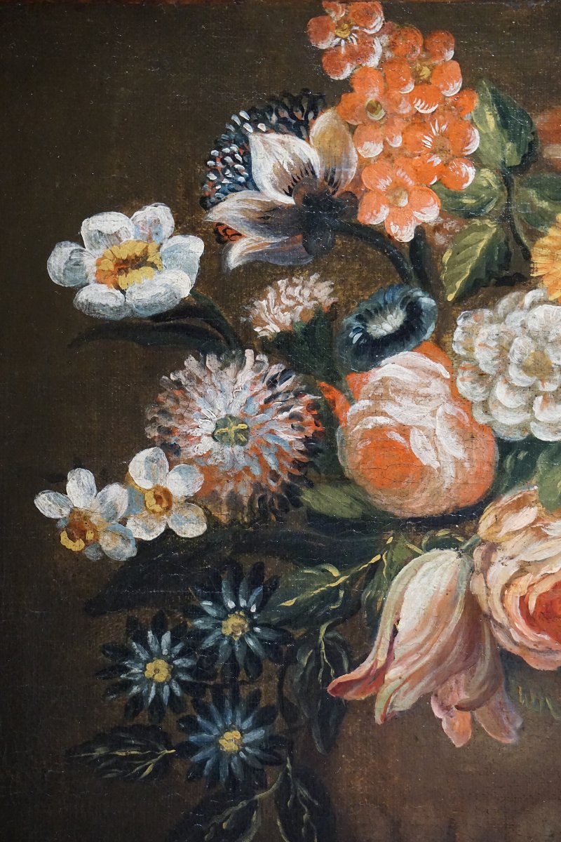 18th Century French School / Floral Composition With Baluter Vase / Oil On Canvas-photo-2