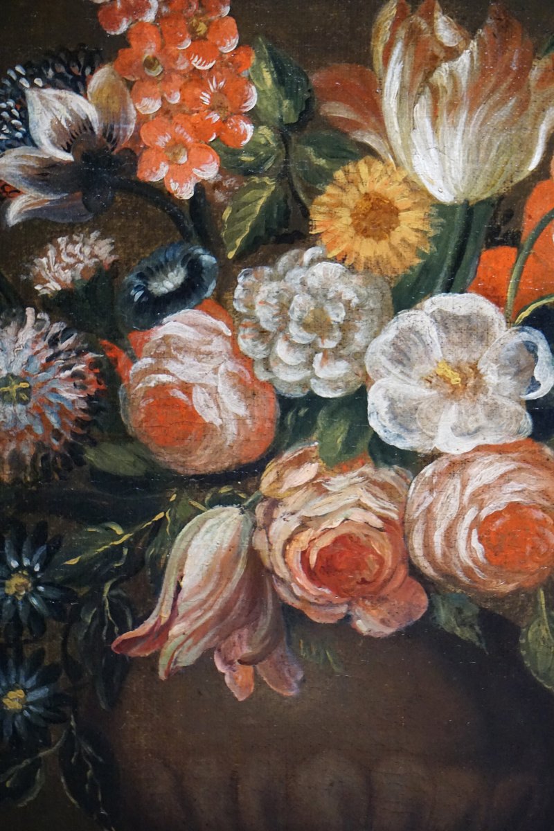 18th Century French School / Floral Composition With Baluter Vase / Oil On Canvas-photo-3