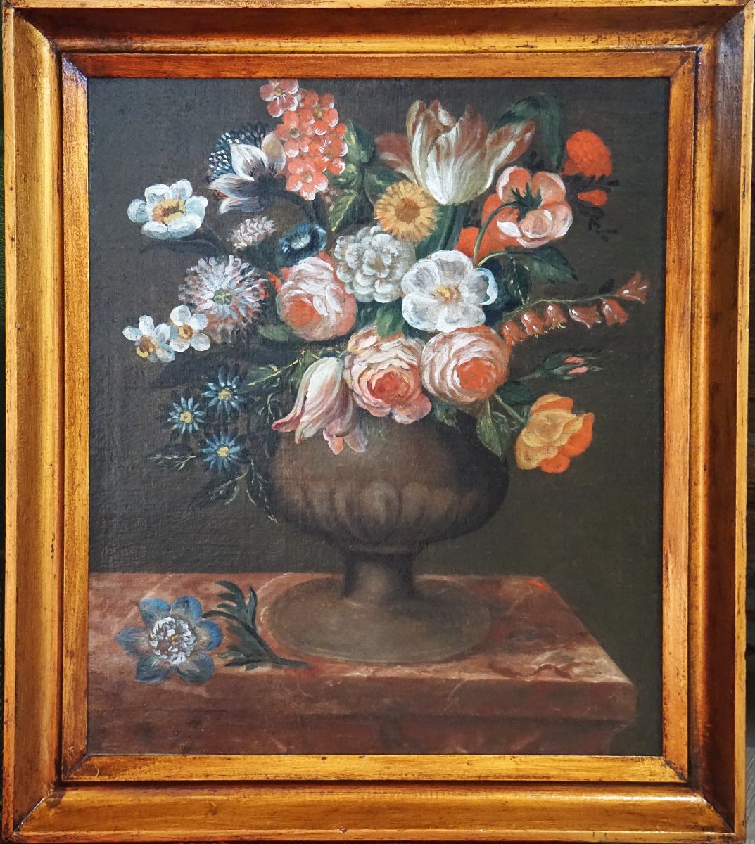18th Century French School / Floral Composition With Baluter Vase / Oil On Canvas-photo-4