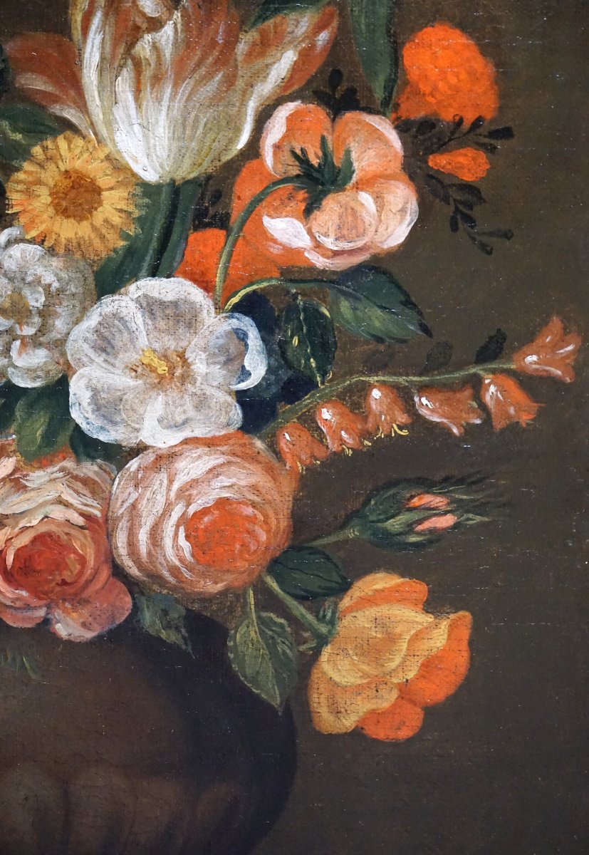 18th Century French School / Floral Composition With Baluter Vase / Oil On Canvas-photo-1