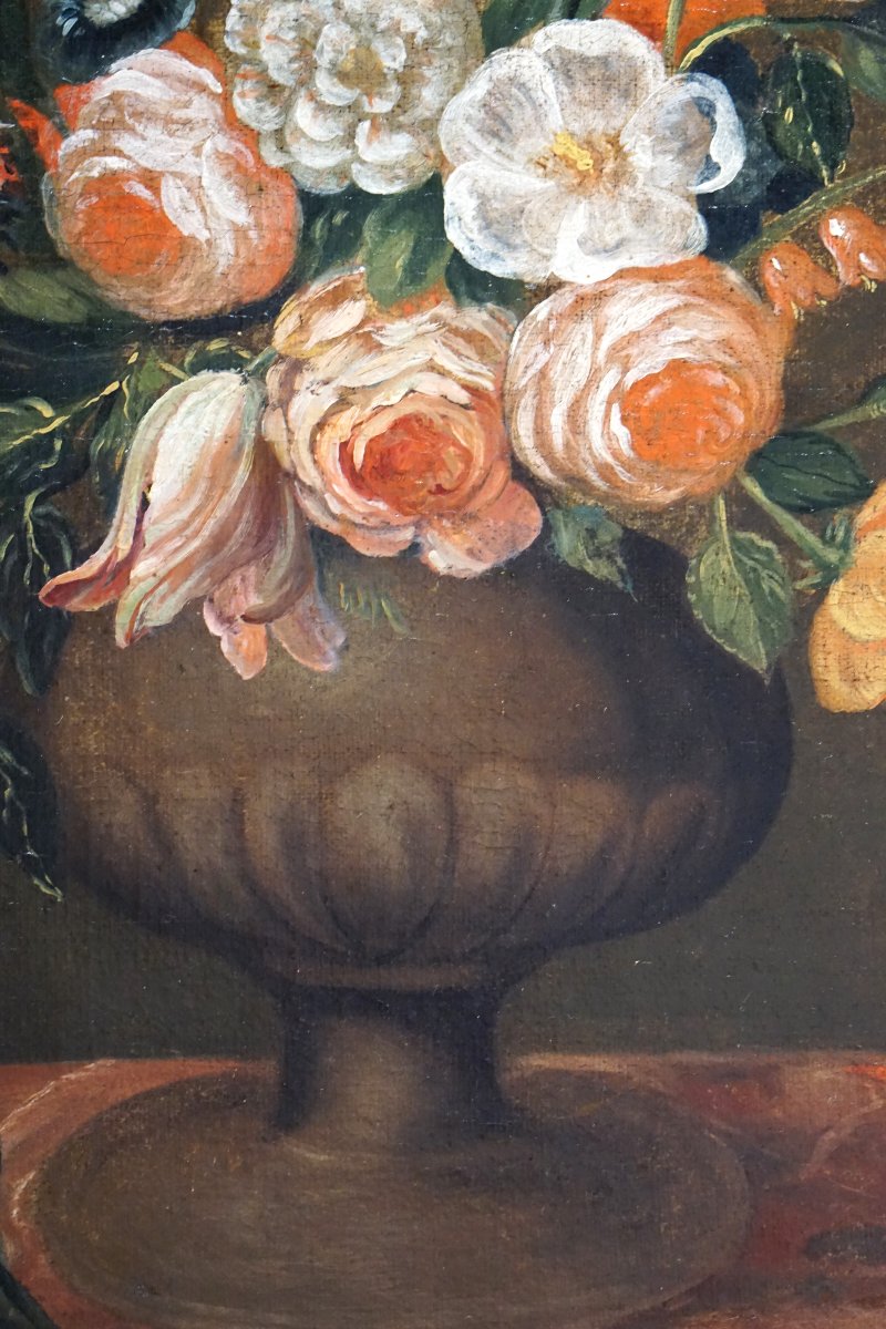 18th Century French School / Floral Composition With Baluter Vase / Oil On Canvas-photo-2