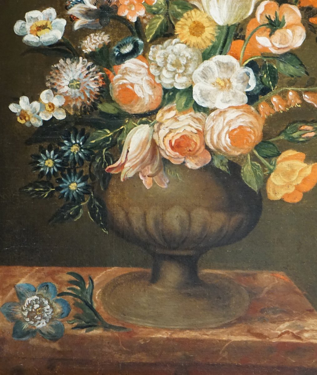 18th Century French School / Floral Composition With Baluter Vase / Oil On Canvas-photo-4