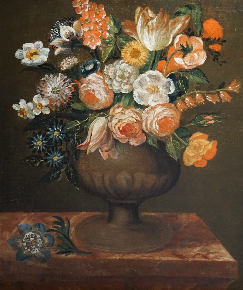 18th Century French School / Floral Composition With Baluter Vase / Oil On Canvas